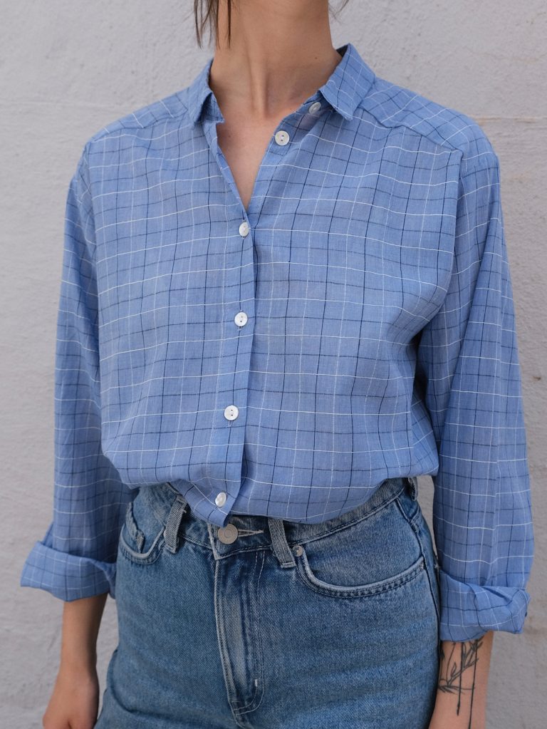 Checkered Woven Shirt – Light Blue