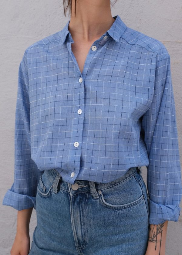 Checkered Woven Shirt - Light blue