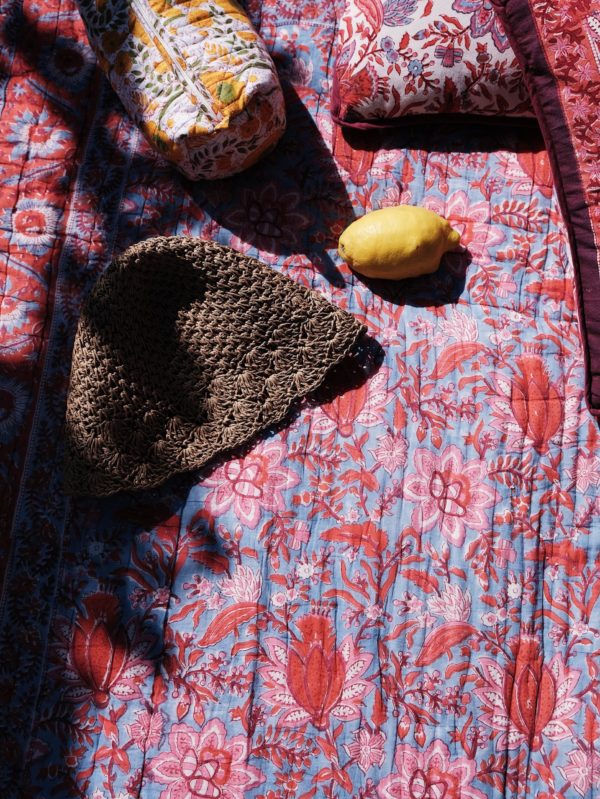 Indian Cotton Quilt - Magenta Blossom