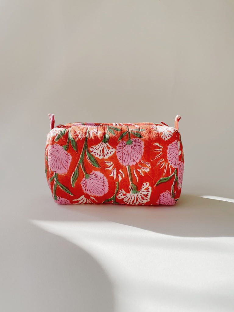 Quilted Cosmetic Bag – Dahlia Tangerine