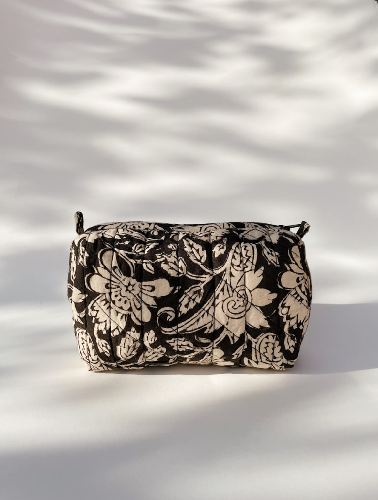 Quilted Cosmetic Bag – Black Floral
