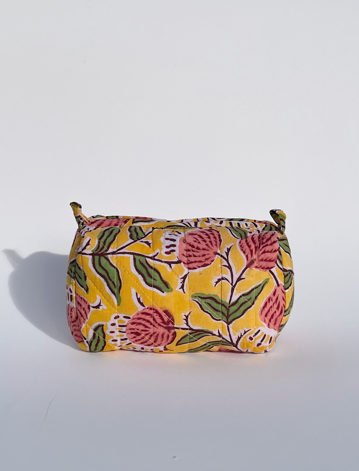 Quilted Cosmetic Bag – Yellow Pompom