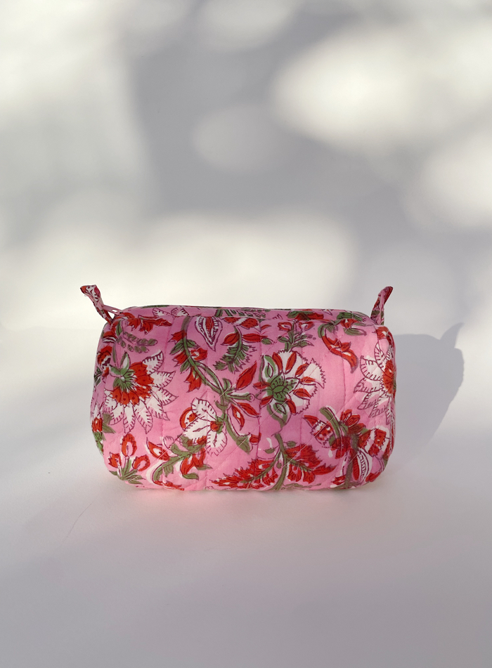 Quilted Cosmetic Bag – Wildflower Pink