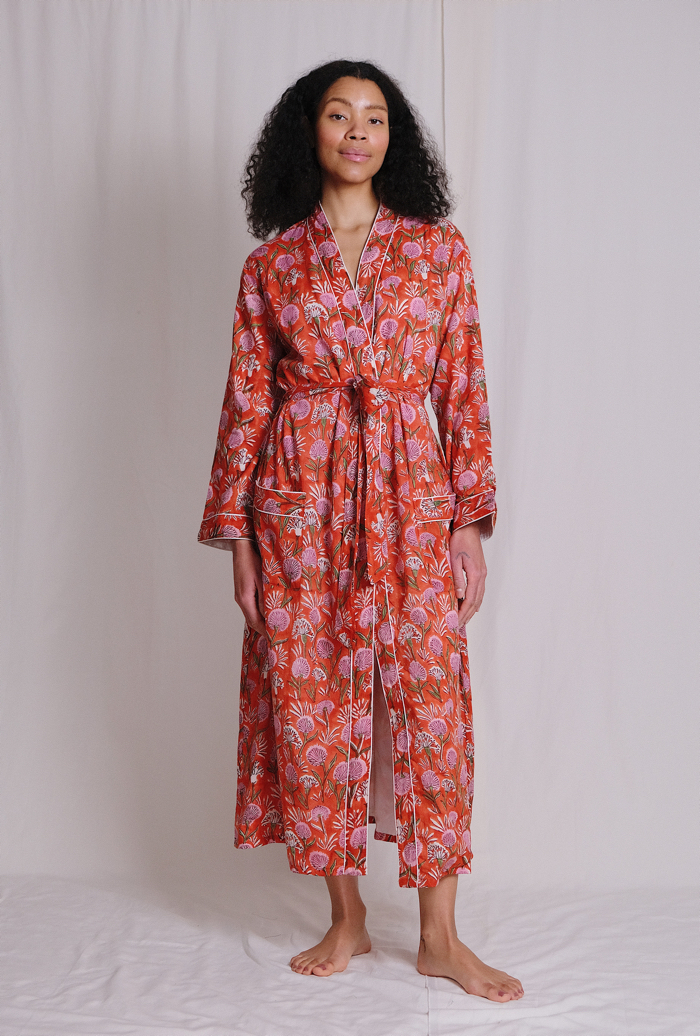 Kimono Robe w/ silk lining – Dhalia Tangerine