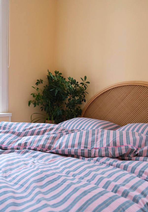 Khadi Bed Set – Green & Pink Stripes