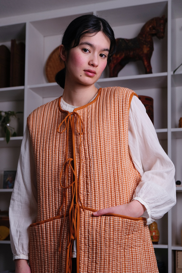 Reversible Quilted Vest – Rust Gingham