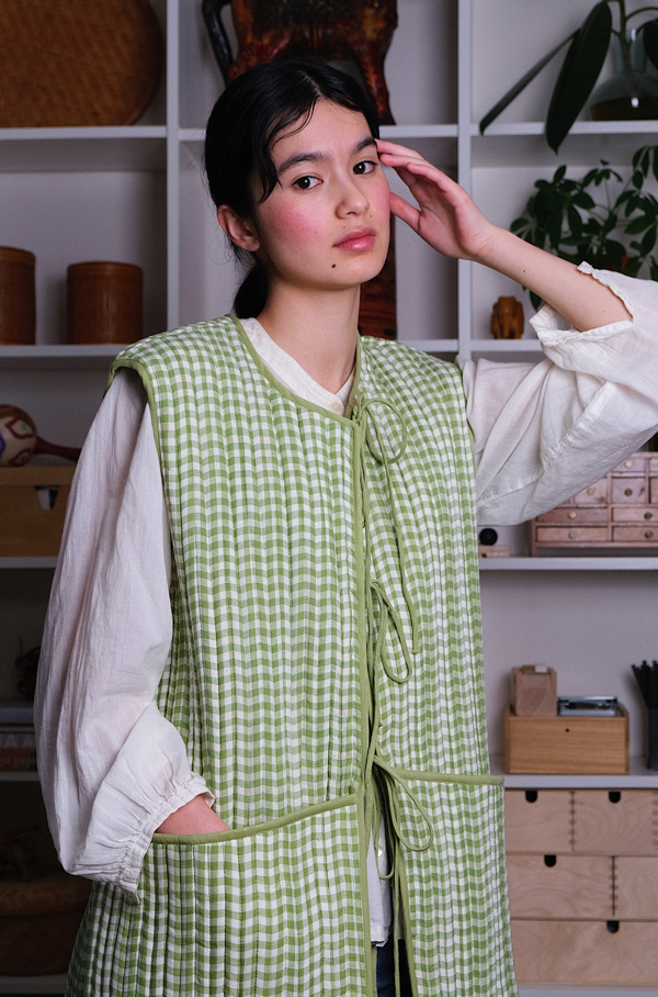 Reversible Quilted Vest – Lime Gingham