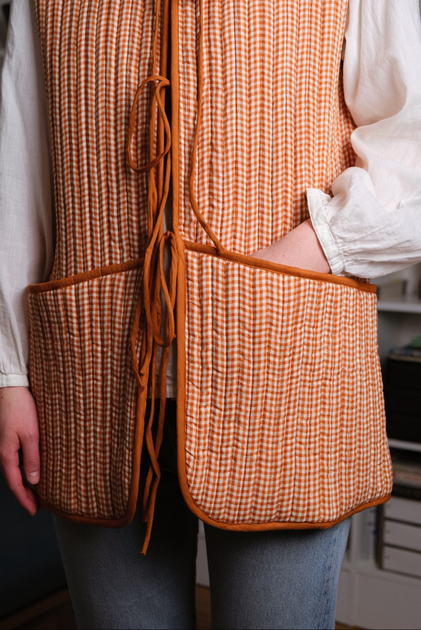 Reversible Quilted Vest - Rust Gingham - StudioBazar