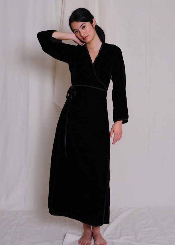 Silk Velvet Wrap Dress - Black