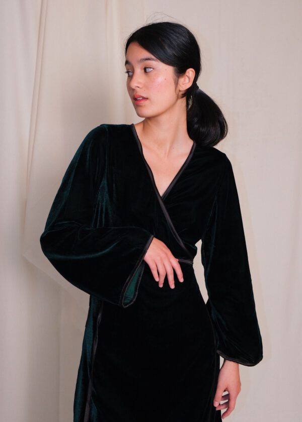 Silk Velvet Wrap Dress - Green