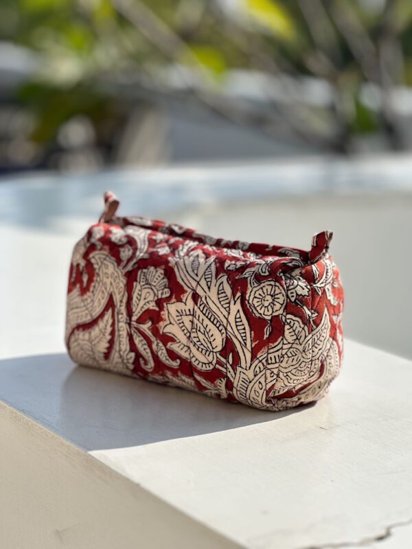 Quilted Cosmetic Bag - Carmine - Image 2