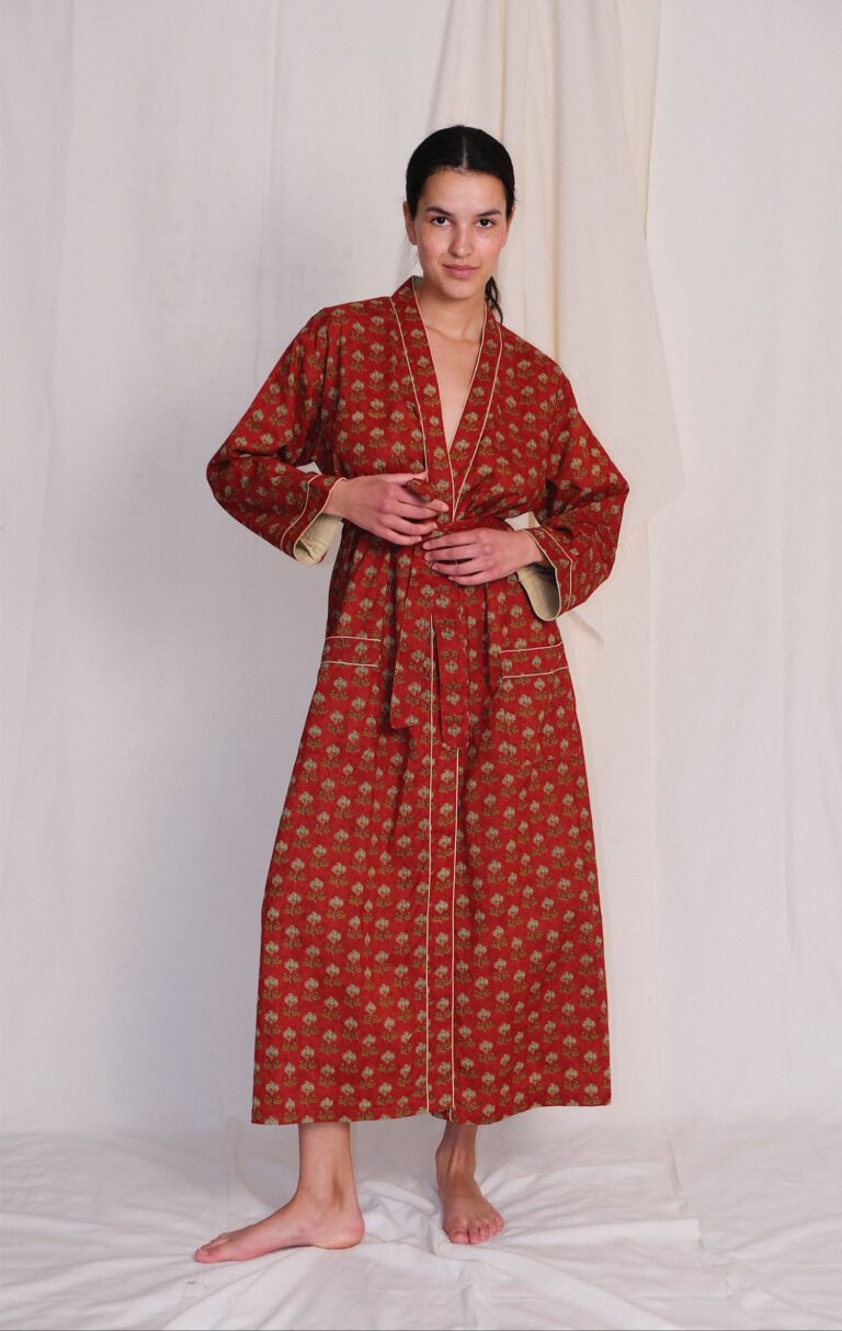 Kimono Robe w/ silk lining – Copper Flower