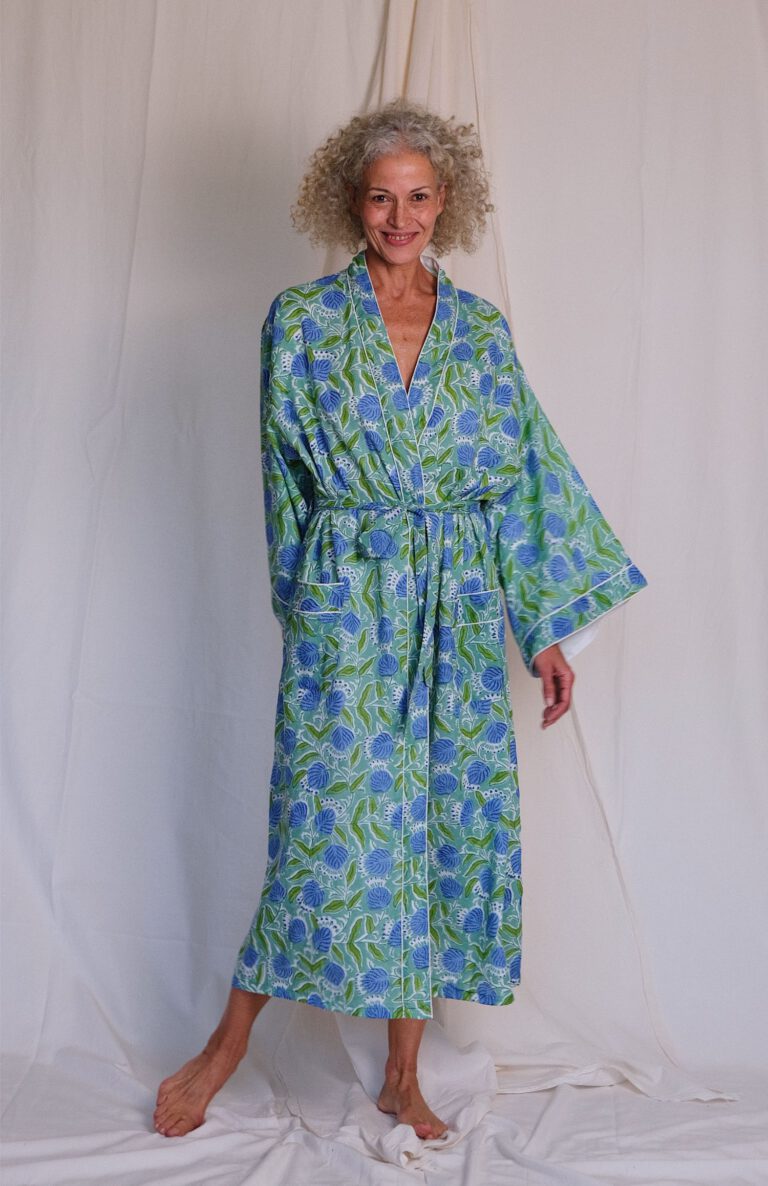 Kimono Robe w/ lining – Emerald Pompom