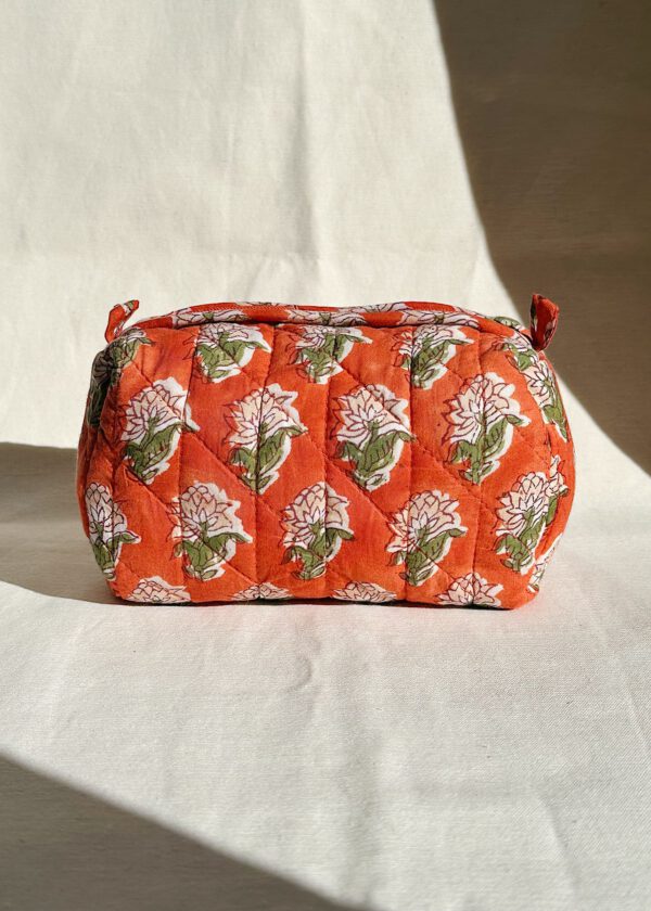 Quilted Cosmetic Bag - Tangerine Floral