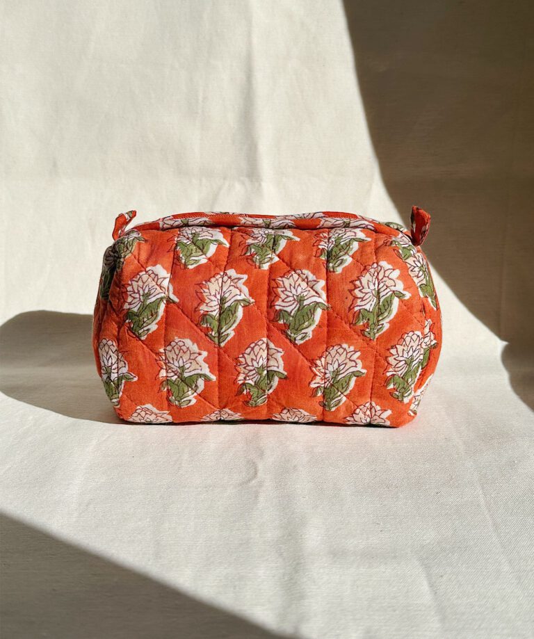 Quilted Cosmetic Bag – Tangerine Floral