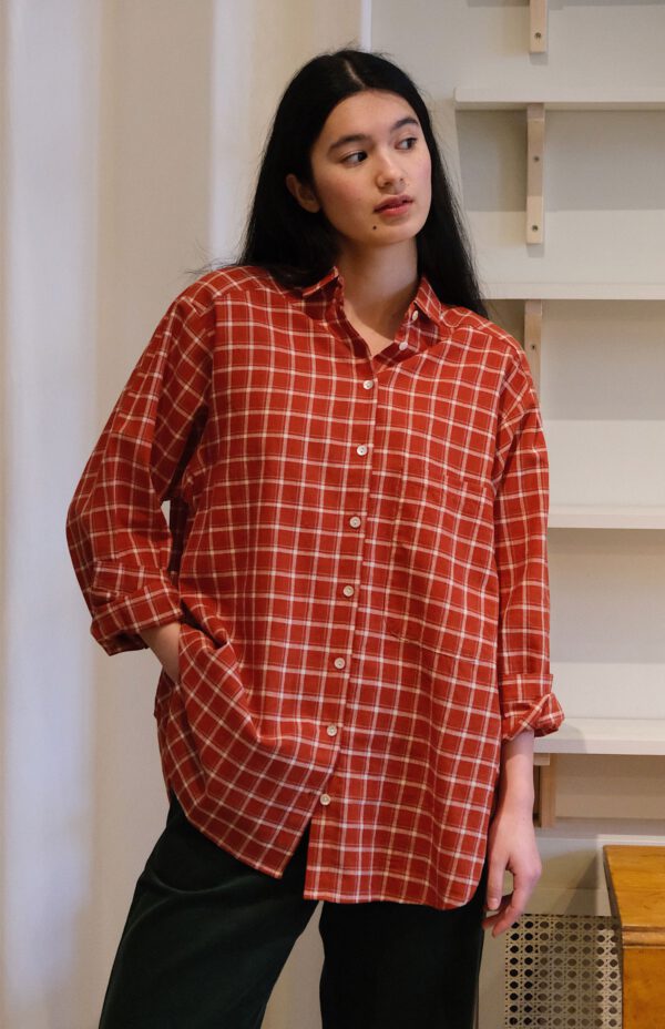 Plaid Cotton Shirt - Rust - Image 5