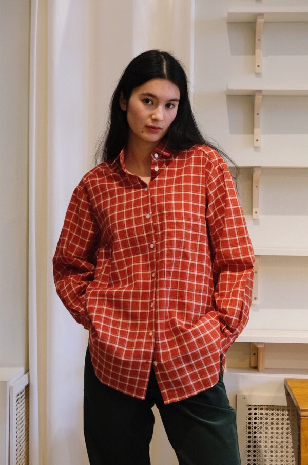 Plaid Cotton Shirt - Rust - Image 4