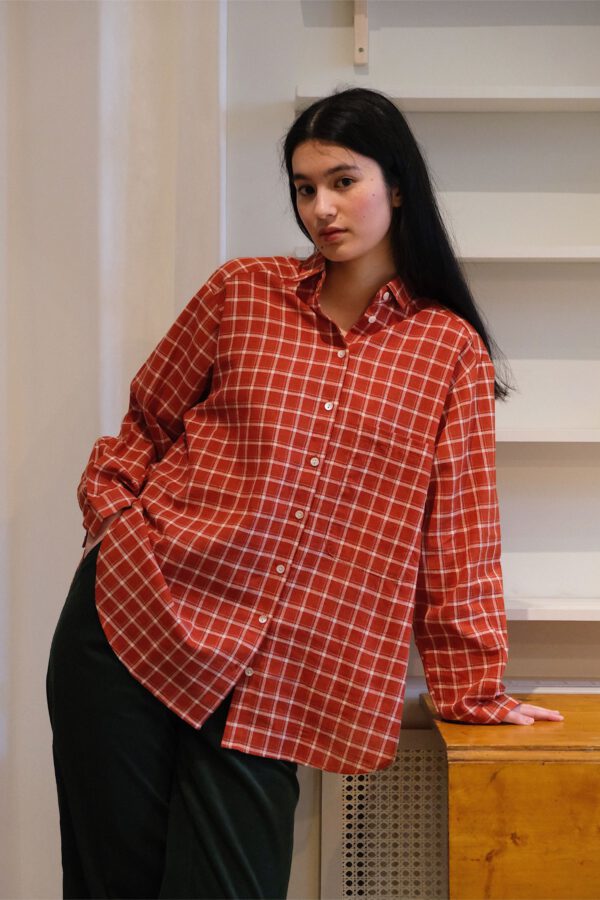 Plaid Cotton Shirt - Rust - Image 3