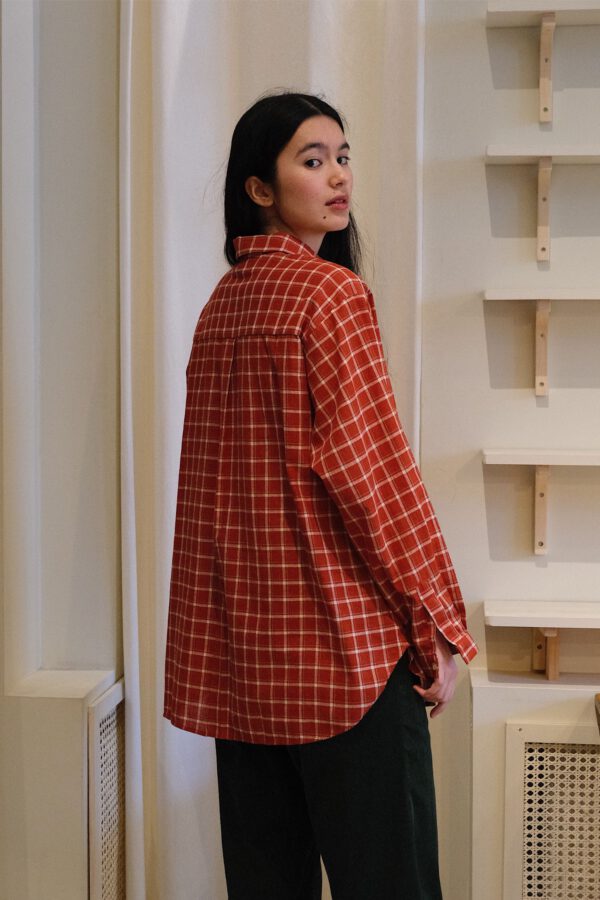 Plaid Cotton Shirt - Rust - Image 2