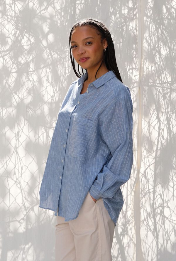 Striped Cotton Shirt - Blue - Image 3