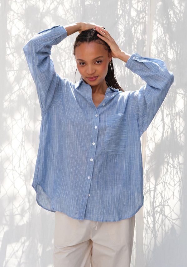 Striped Cotton Shirt - Blue - Image 2
