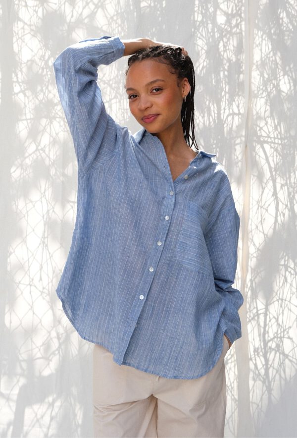 Striped Cotton Shirt - Blue - Image 4