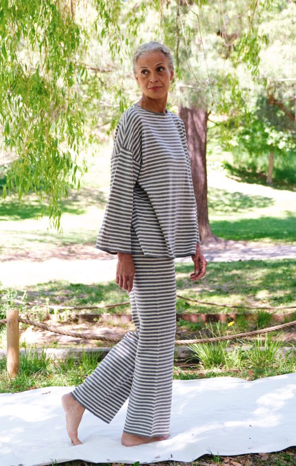 Striped Fine Knit Set - Ivory/ Grey - Image 4
