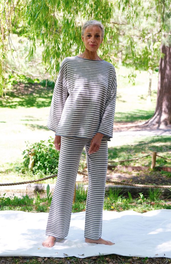 Striped Fine Knit Set - Ivory/ Grey - Image 2