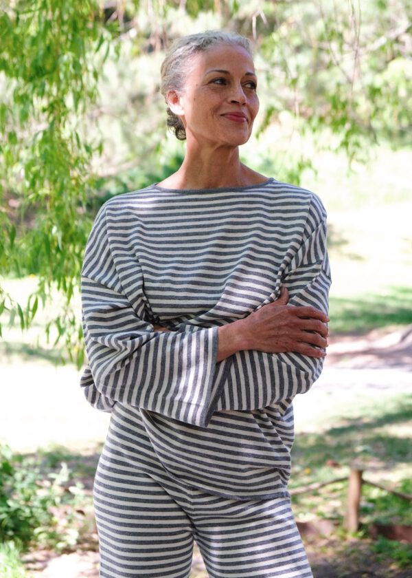 Striped Fine Knit Set - Ivory/ Grey