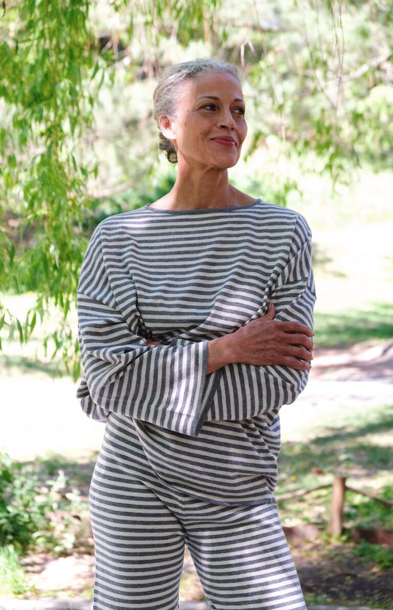 Striped Fine Knit Set – Ivory/ Grey