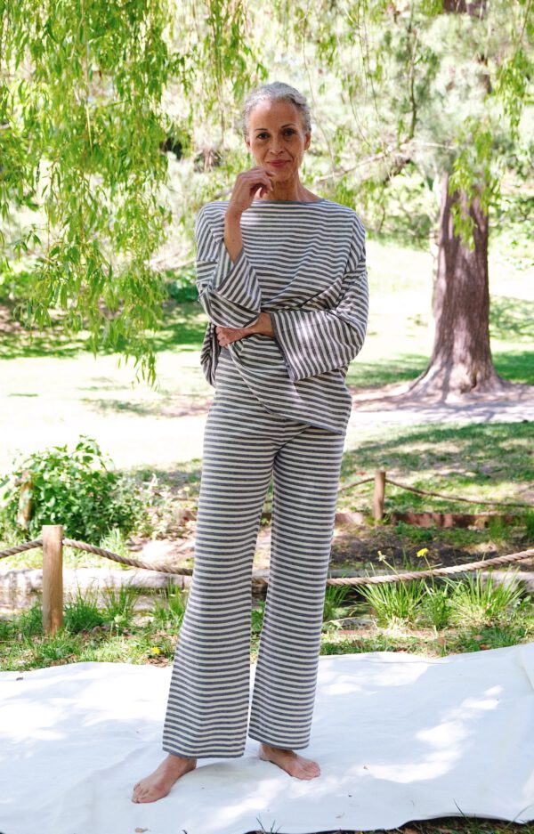 Striped Fine Knit Set - Ivory/ Grey - Image 5