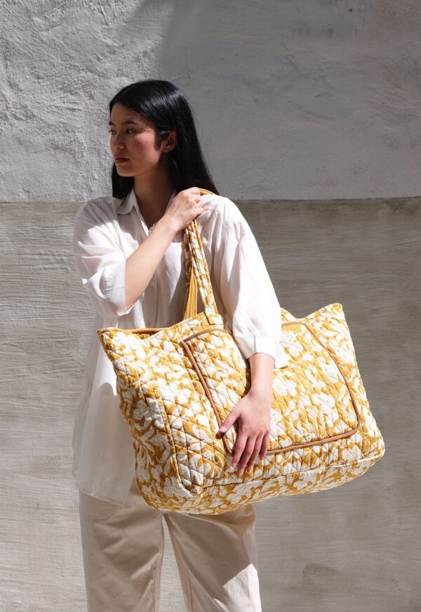 Large Quilted Bag - Honey Mustard - Image 3