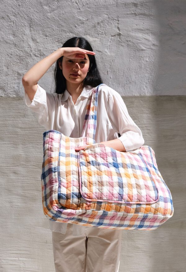 Large Quilted Bag - Soft Plaid - Image 2