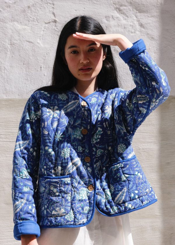 Short Quilted Jacket - Midnight Bluebell