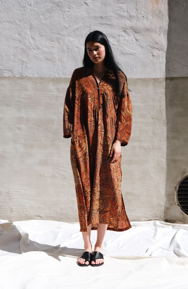 Embroidered Silk Sari Kaftan - Image 3