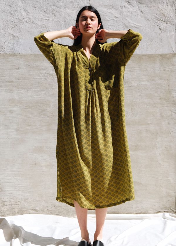 Silk Sari Kaftan - Olive