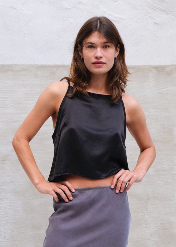 Silk Slip Top - Matte Black