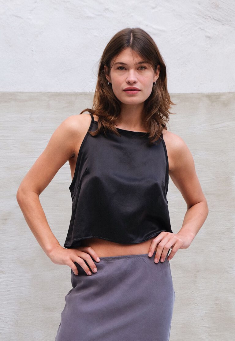 Silk Slip Top – Matte Black
