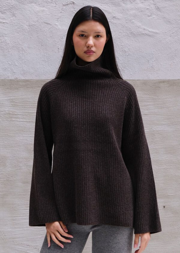 Raglan Rib Turtleneck - Coffee