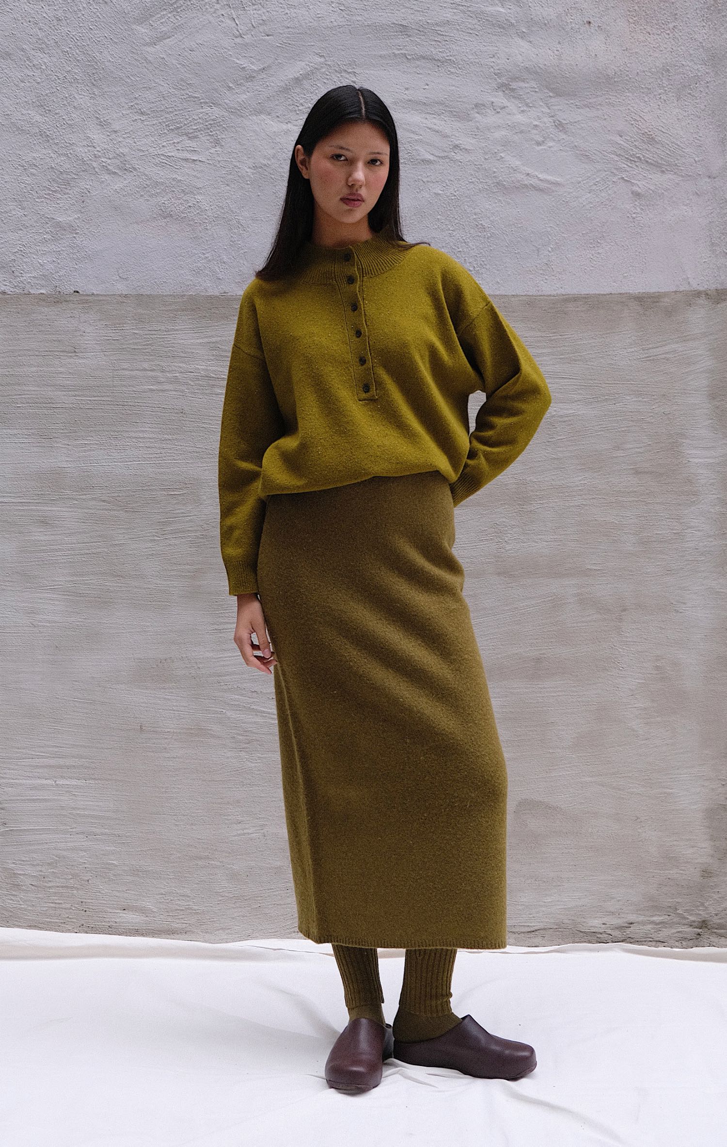 olive Boiled Wool Skirt – Olive