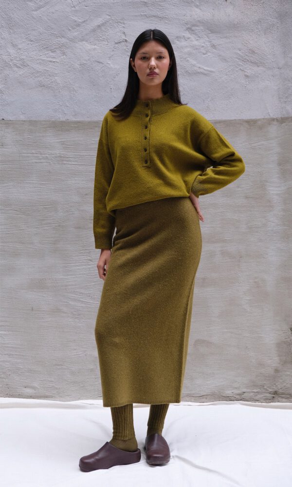Boiled Wool Skirt - Olive - Image 3