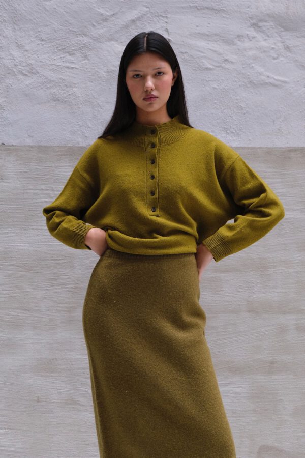 Boiled Wool Skirt - Olive - Image 2