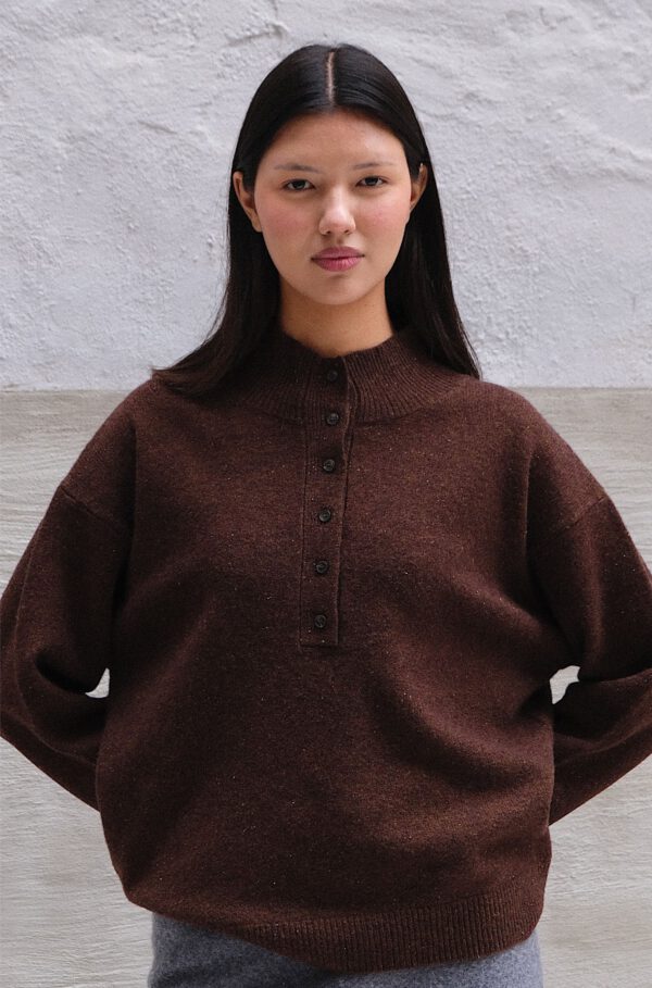 Button Funnel Neck - Cocoa - Image 4
