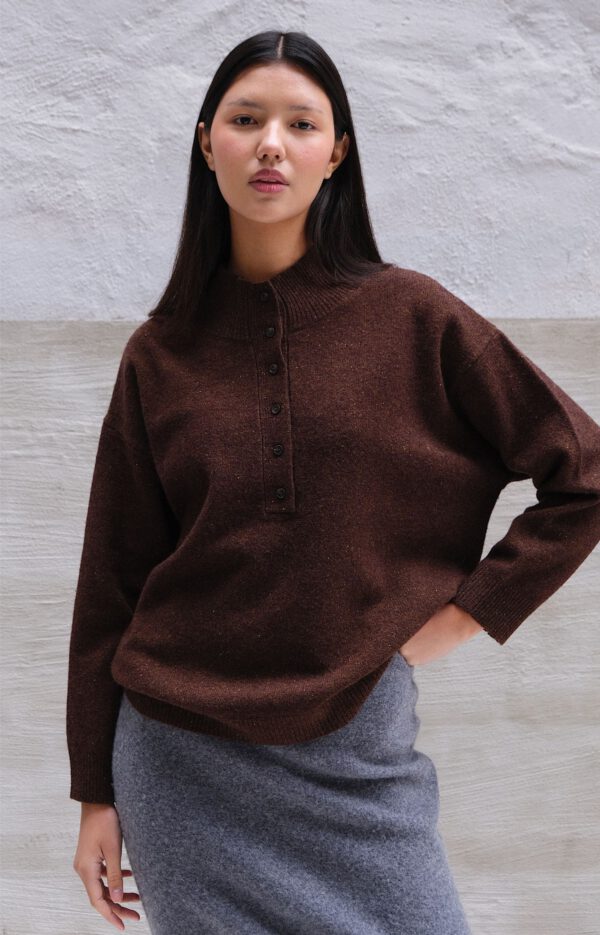 Button Funnel Neck - Cocoa - Image 5