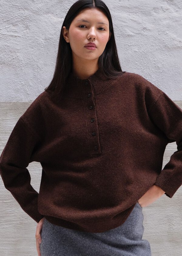 Button Funnel Neck - Cocoa