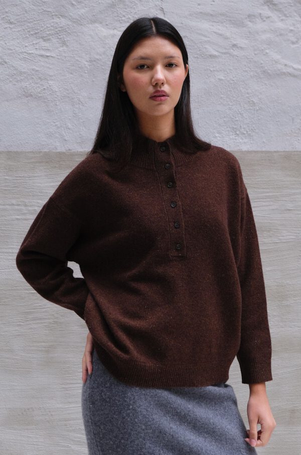 Button Funnel Neck - Cocoa - Image 3