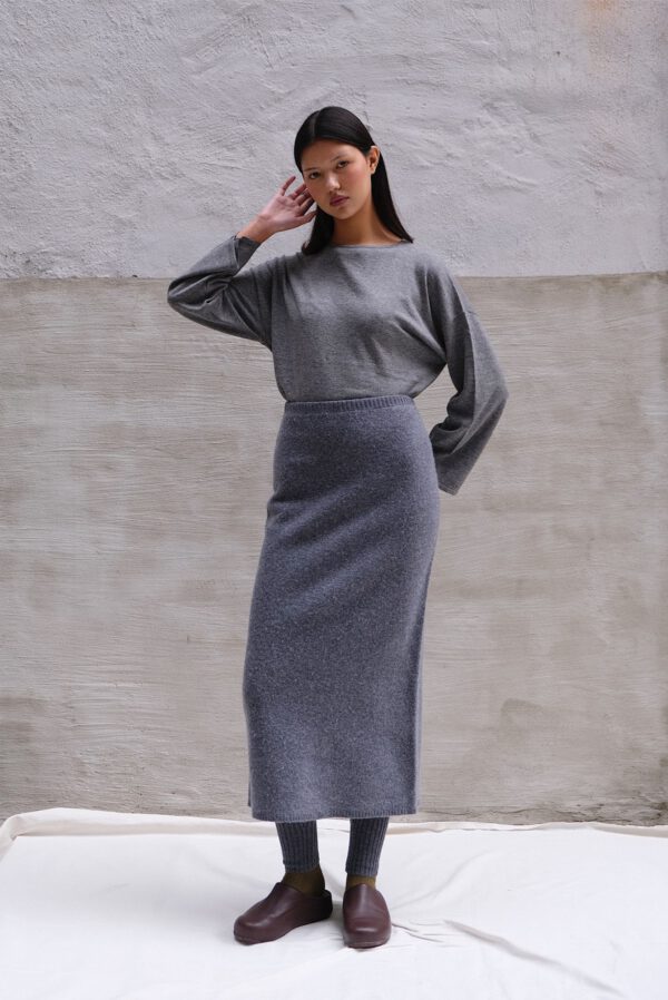Boiled Wool Skirt - Charcoal - Image 4