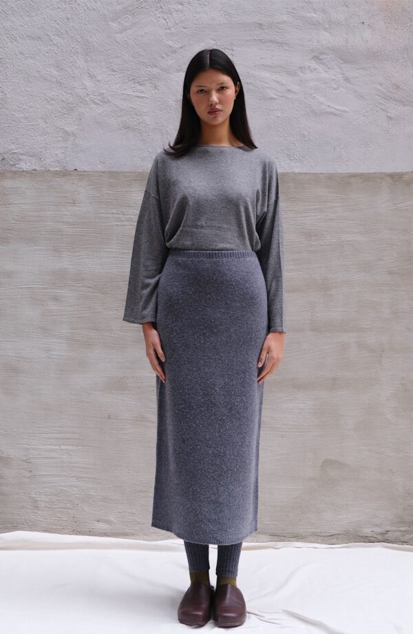 Boiled Wool Skirt - Charcoal - Image 3