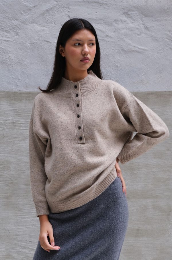 Button Funnel Neck - Sand - Image 3