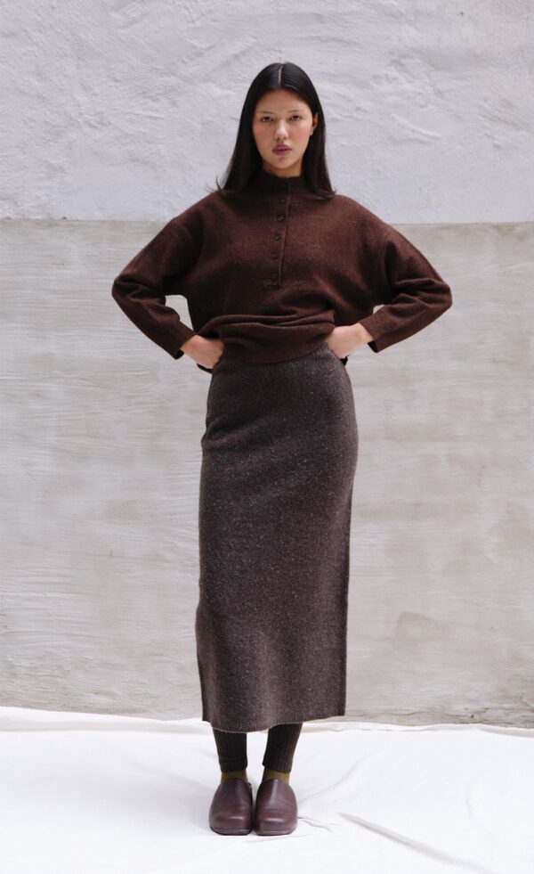 Boiled Wool Skirt - Coffee - Image 3